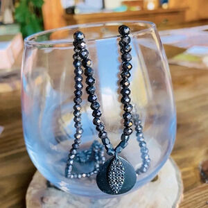 Marlyn Schiff Bronze Crystal Beaded Pave Charm Necklace